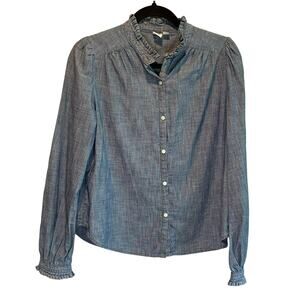 Gap Chambray Ruffle Trim Long Sleeve Button Down Top - size XS